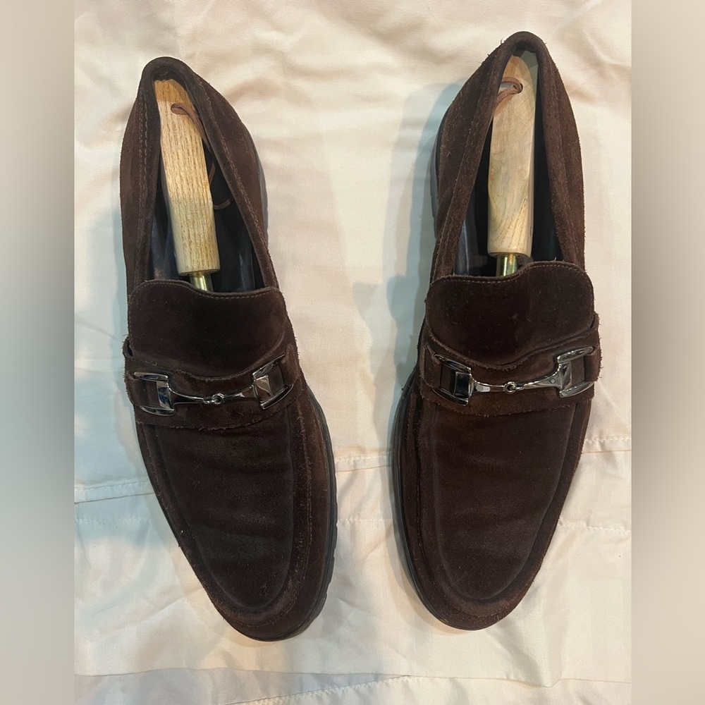 Men's GUCCI 'Horsebit' Brown Suede Loafers Size US  12 EU 46